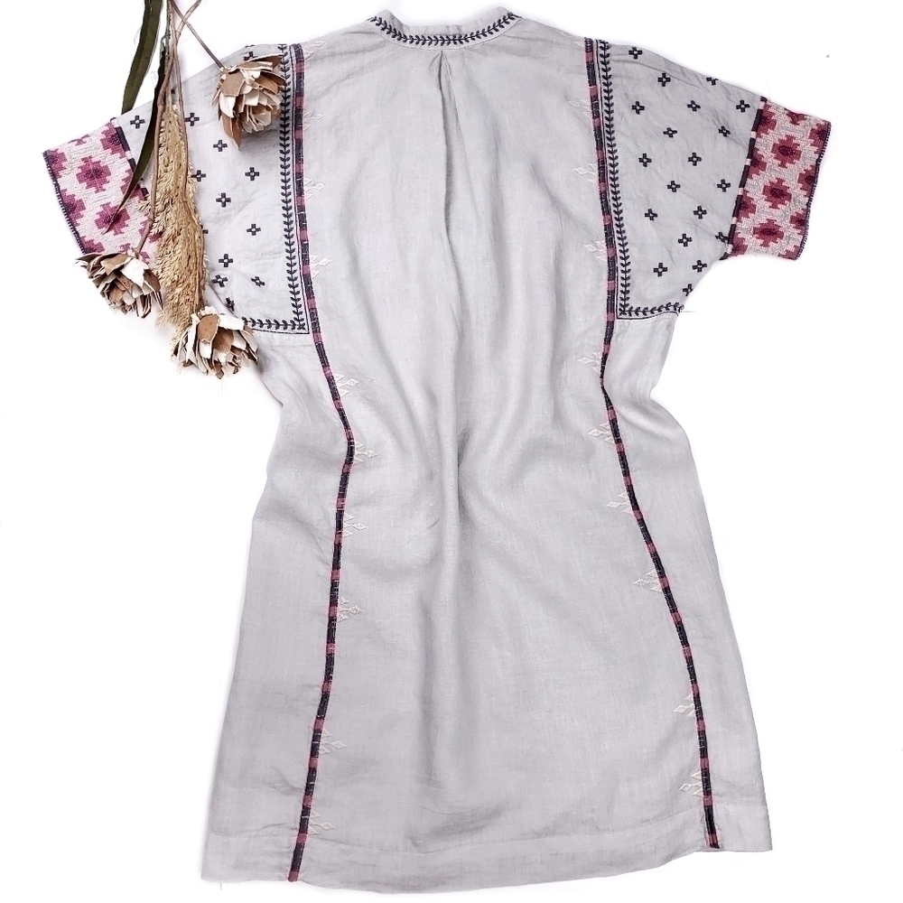 Johnny Was Gray Linen Pink Embroidered Tunic Dress Sz S - Picture 3 of 16